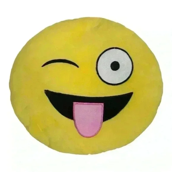 Emoji Round Plush Yellow Pillow - Picture 1 of 3